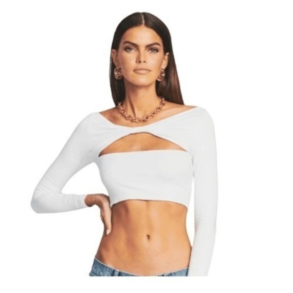 SER.O.YA Ellis Top White Soft Jersey‎ Long Sleeve Cropped Twist Cutout XS